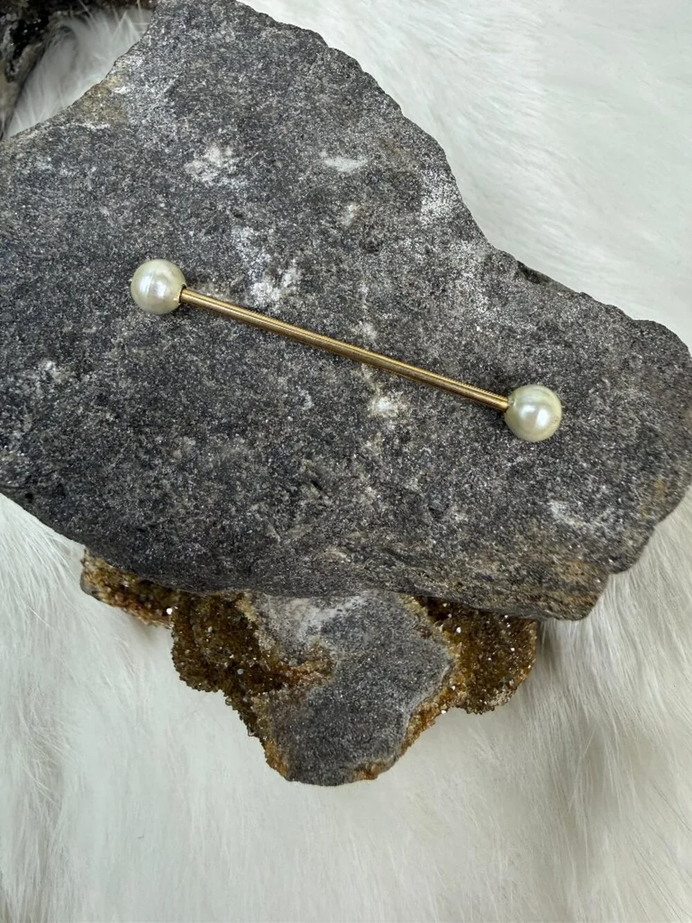 Vintage Swank Gold Tone Faux Pearl Collar Bar